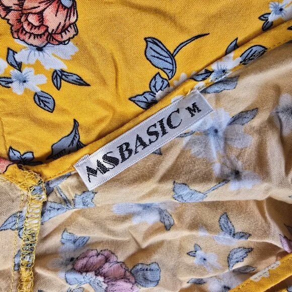 Floral Sundress Size Medium Yellow Flower Print Dress Summer Boho Beach Resort - Picture 13 of 15